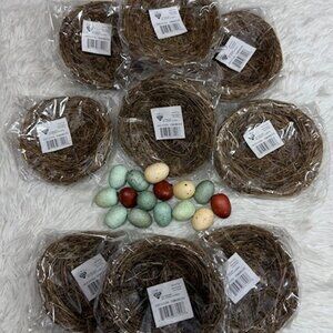 24pc Natural Twig 4.5" Bird Nests and Styrofoam 1.25" Speckled Eggs Set